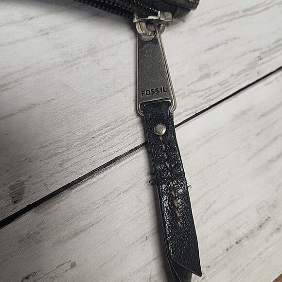 VINTAGE FOSSIL Brown Black Genuine Leather Crossbody Bag Boho-Grunge - Picture 12 of 15